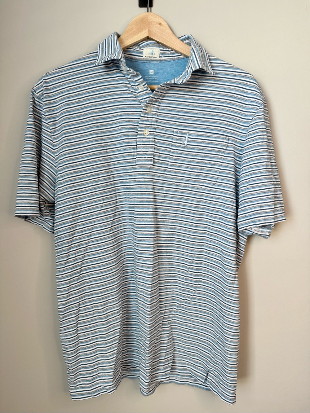 Johnnie-O Hangin’ Out Light Blue & White Striped Men’s Soft Polo Shirt